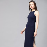 Women Navy Blue Solid Midi Sheath Dress